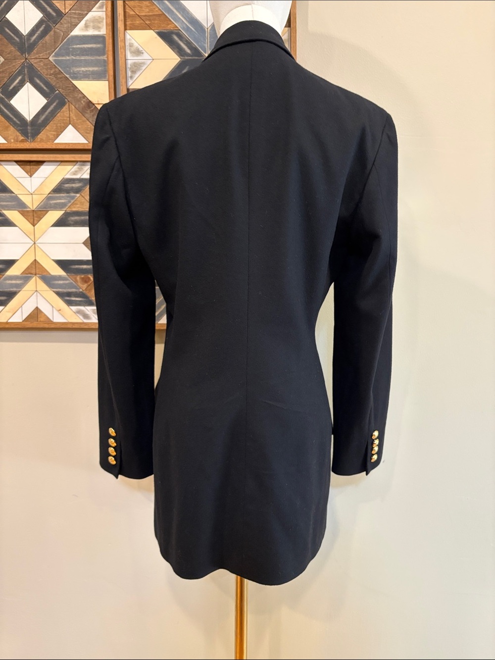 Vintage Ralph Lauren Blue Label 80s Wool Cashmere Black Logo Blazer Suit Coat 4 - Picture 6 of 14